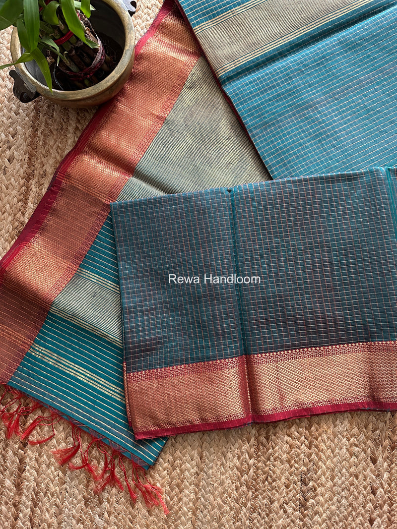 Maheshwari Green Zari Checks Saree ZCHX451