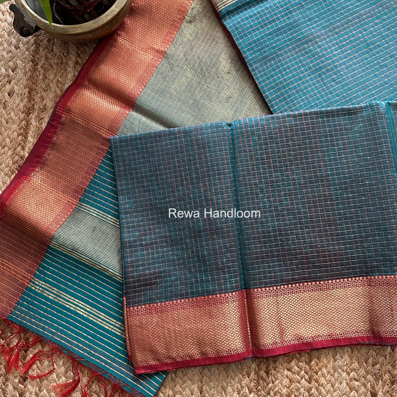 Maheshwari Green Zari Checks Saree ZCHX451