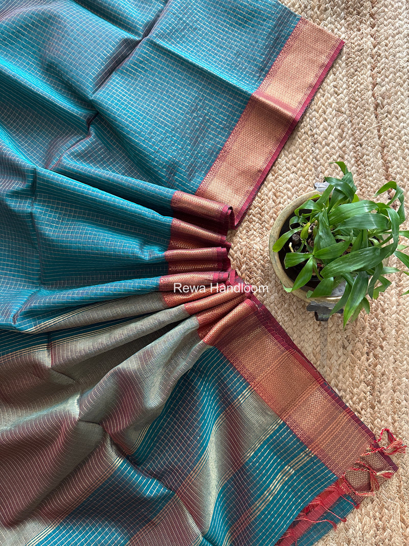 Maheshwari Green Zari Checks Saree ZCHX451