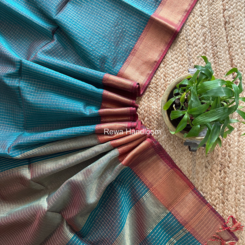 Maheshwari Green Zari Checks Saree ZCHX451
