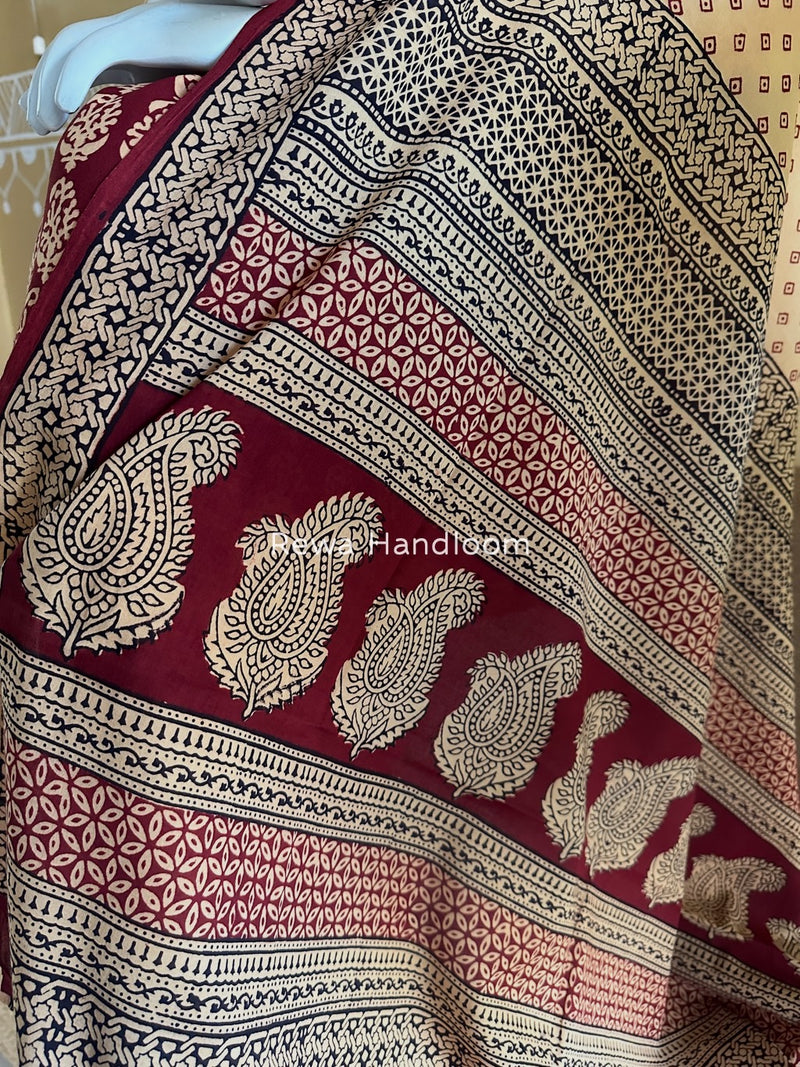 Maroon-Light Yellow Bagh Print Cotton Suit BGCSJ046