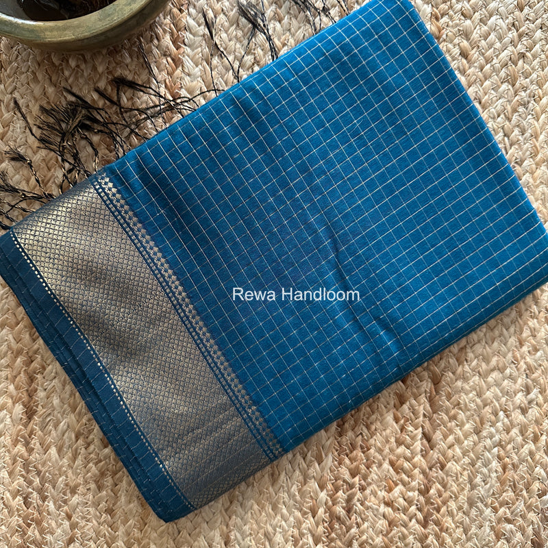 Maheshwari Steel Blue Zari Checks Saree ZCHX475