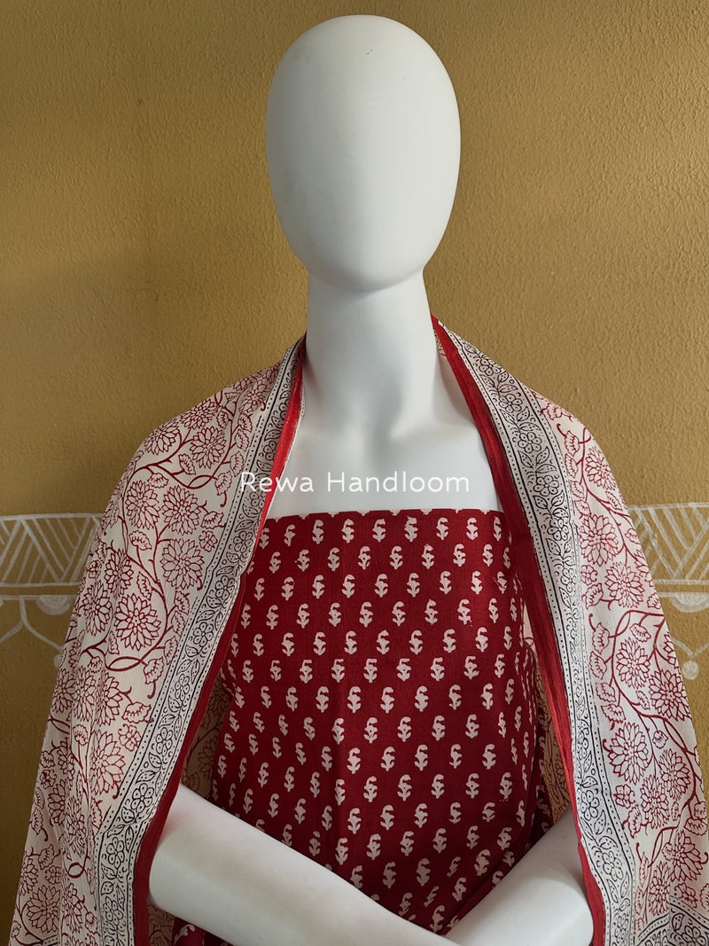 Red-White Bagh Print Cotton Suit BGCSJ048