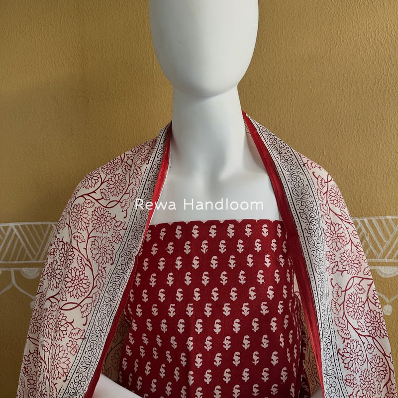 Red-White Bagh Print Cotton Suit BGCSJ048