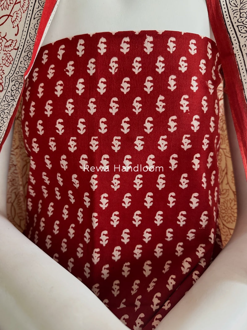 Red-White Bagh Print Cotton Suit BGCSJ048