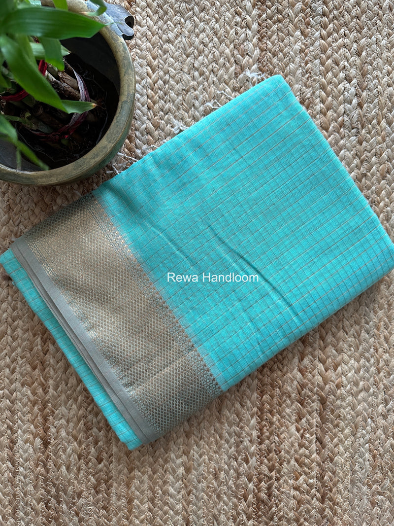 Maheshwari Sea Green Zari Checks Saree ZCHX462