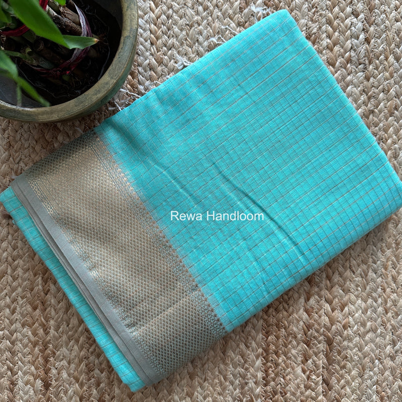 Maheshwari Sea Green Zari Checks Saree ZCHX462