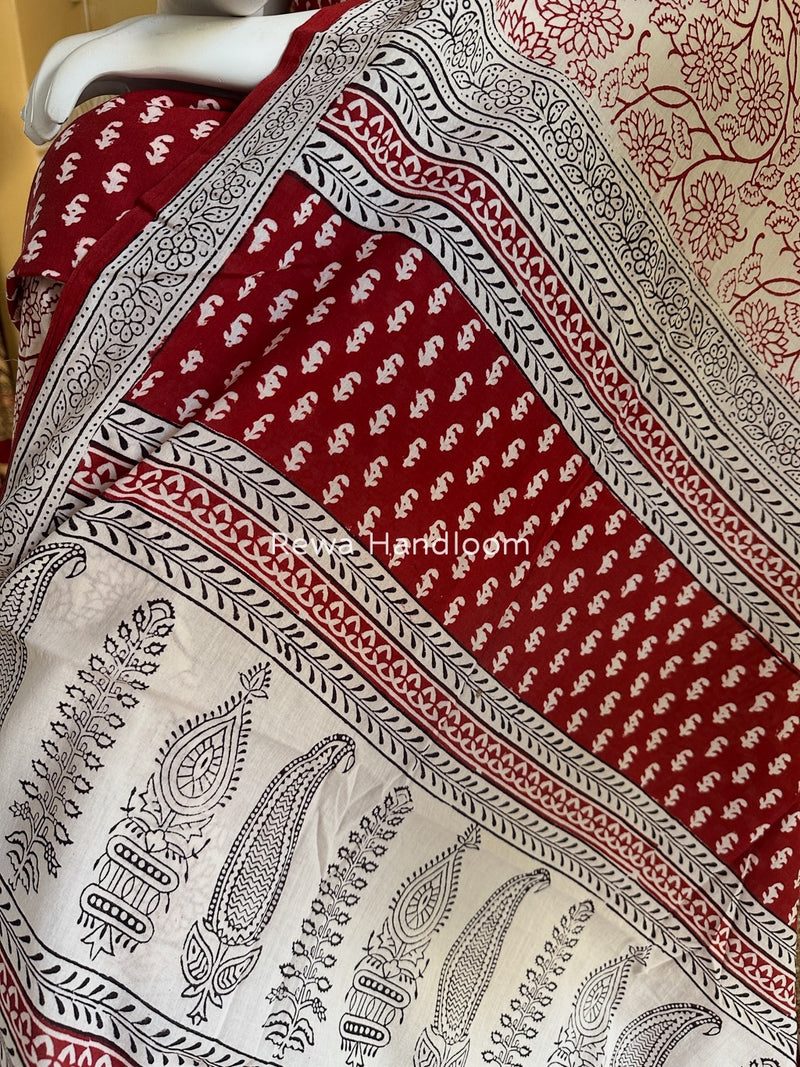 Red-White Bagh Print Cotton Suit BGCSJ048