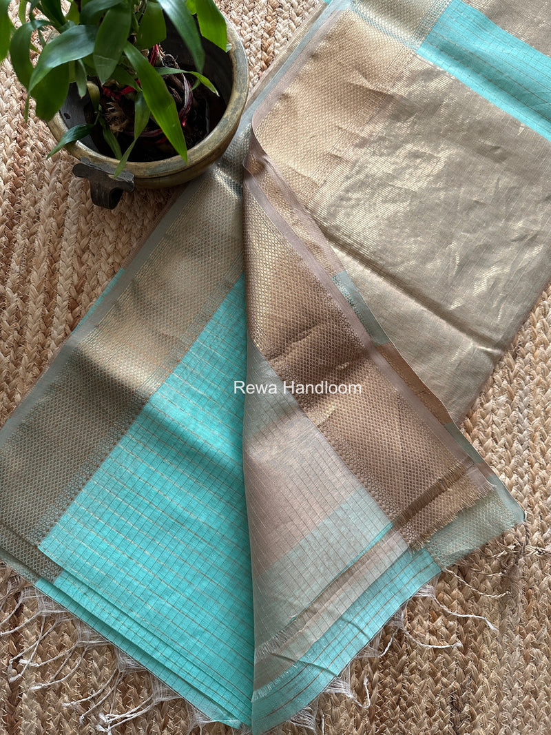 Maheshwari Sea Green Zari Checks Saree ZCHX462