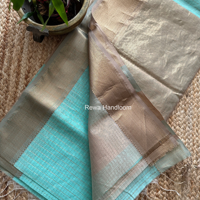 Maheshwari Sea Green Zari Checks Saree ZCHX462