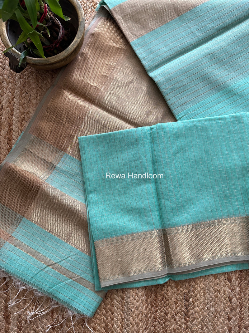Maheshwari Sea Green Zari Checks Saree ZCHX462