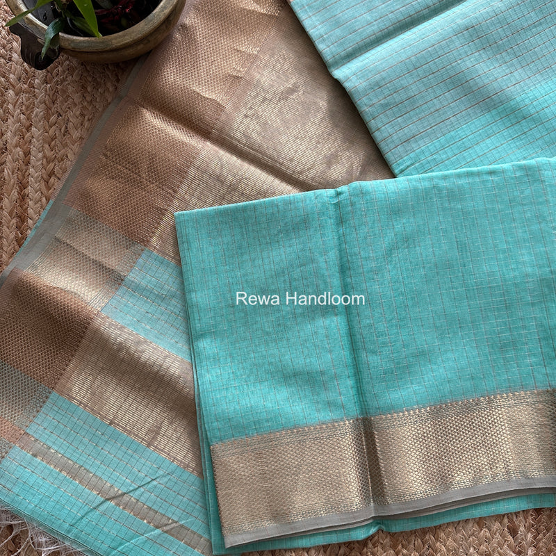 Maheshwari Sea Green Zari Checks Saree ZCHX462