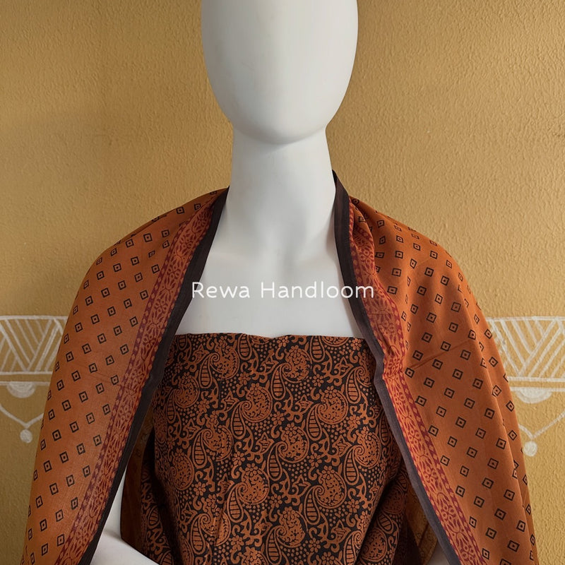 Tobacco-Black Bagh Print Cotton Suit BGCSJ053