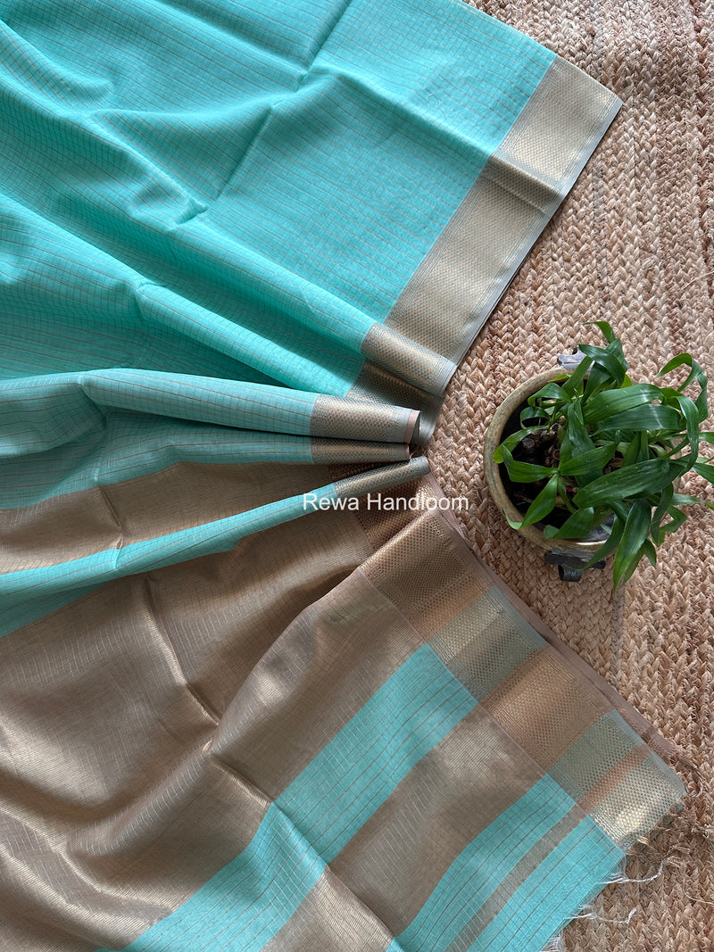 Maheshwari Sea Green Zari Checks Saree ZCHX462