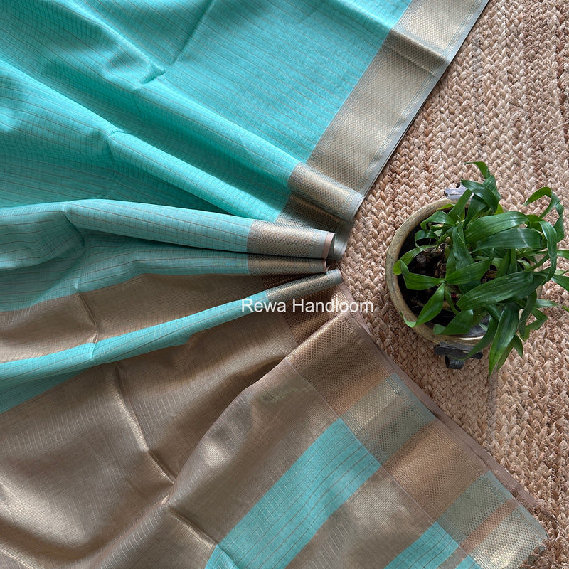 Maheshwari Sea Green Zari Checks Saree ZCHX462