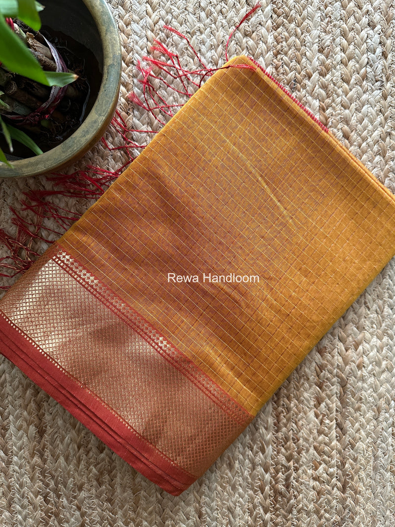 Maheshwari Mustard Zari Checks Saree ZCHX452