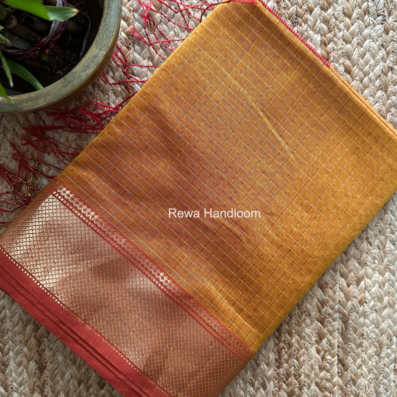Maheshwari Mustard Zari Checks Saree ZCHX452