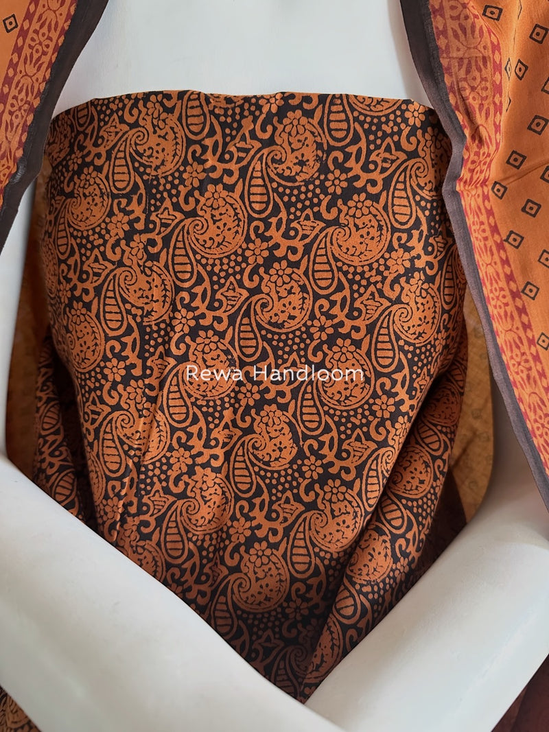 Tobacco-Black Bagh Print Cotton Suit BGCSJ053