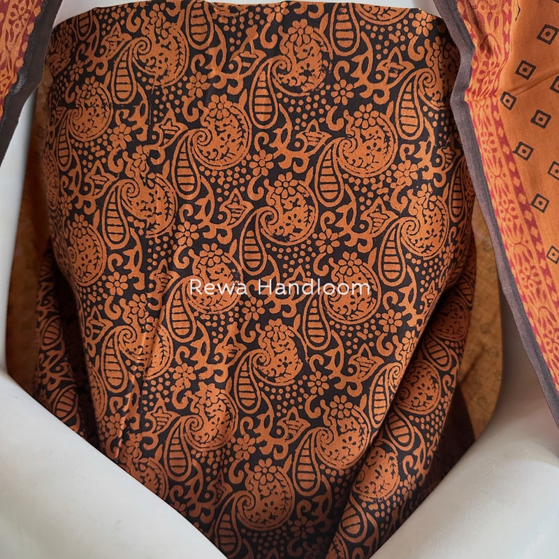 Tobacco-Black Bagh Print Cotton Suit BGCSJ053