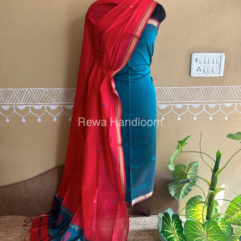 Maheshwari Peacock Buta-Buti Top-Dupatta Set