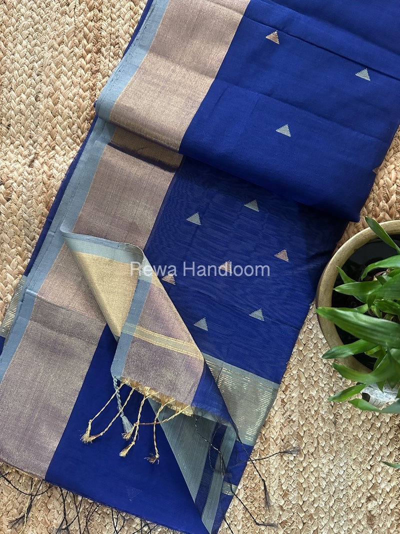 Blue Zari Butti Maheshwari Saree SB0142