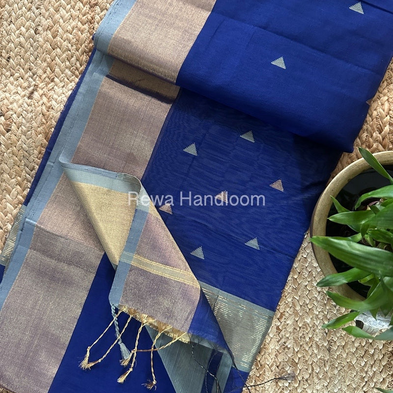 Blue Zari Butti Maheshwari Saree SB0142