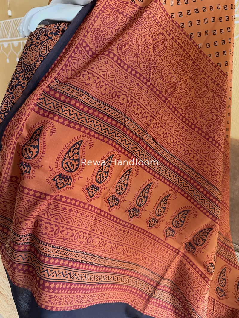Tobacco-Black Bagh Print Cotton Suit BGCSJ053