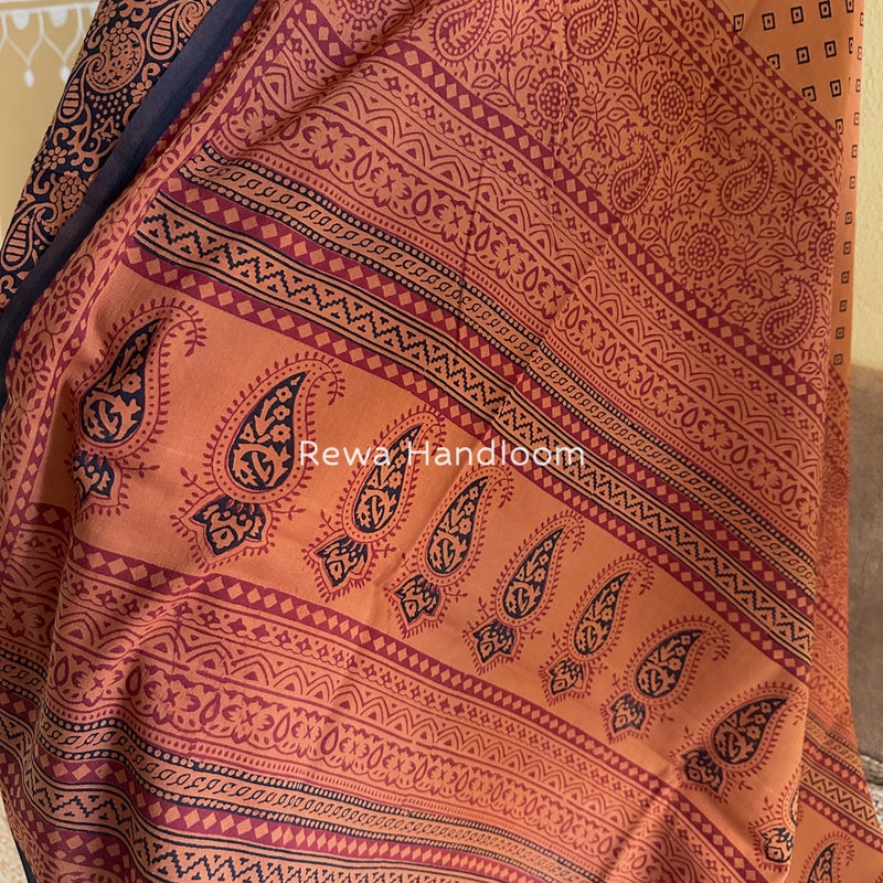 Tobacco-Black Bagh Print Cotton Suit BGCSJ053