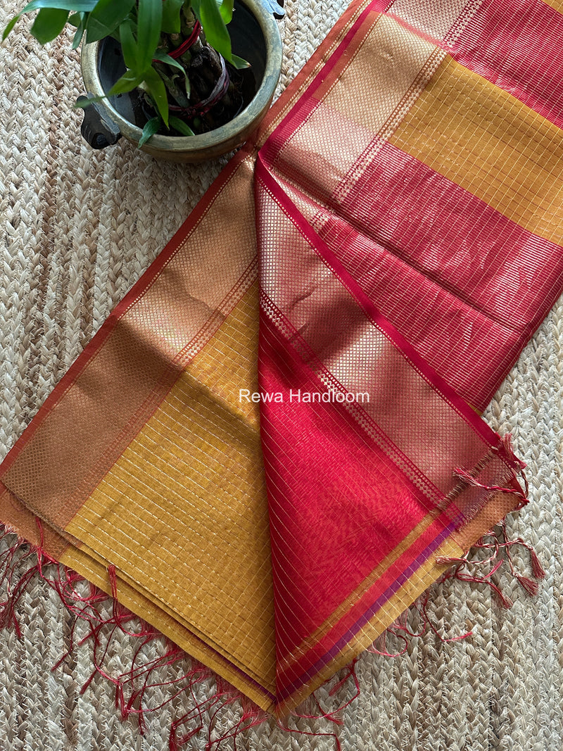 Maheshwari Mustard Zari Checks Saree ZCHX452
