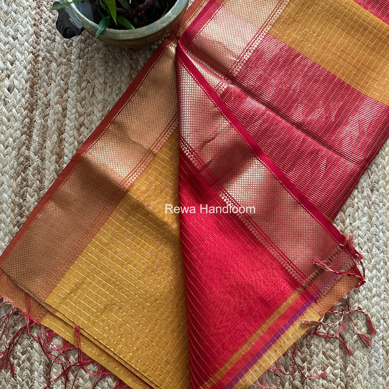 Maheshwari Mustard Zari Checks Saree ZCHX452