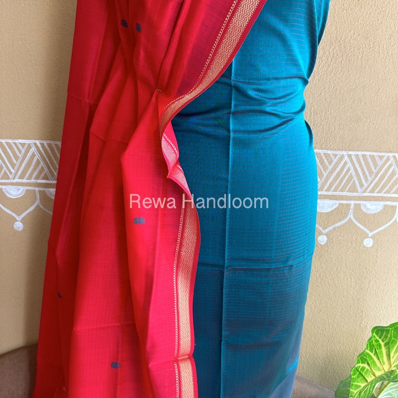 Maheshwari Rama Green-Dark Red Peacock Buta-Buti Top-Dupatta Set BTP0267