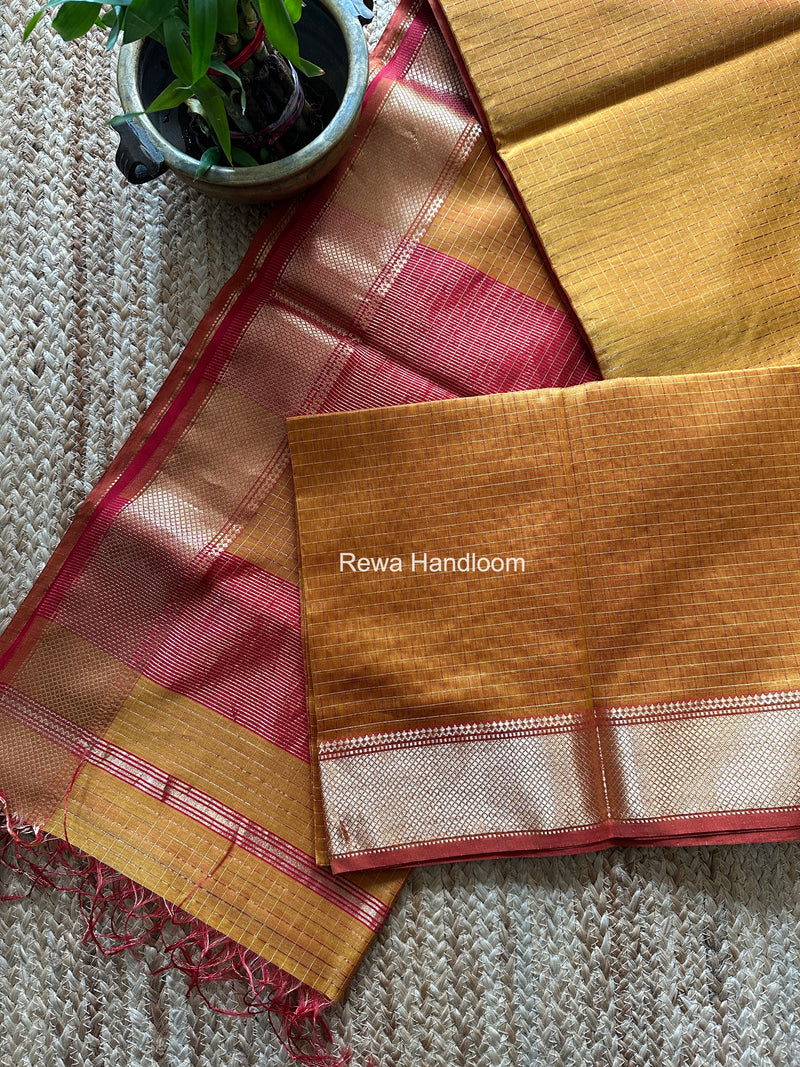 Maheshwari Mustard Zari Checks Saree ZCHX452
