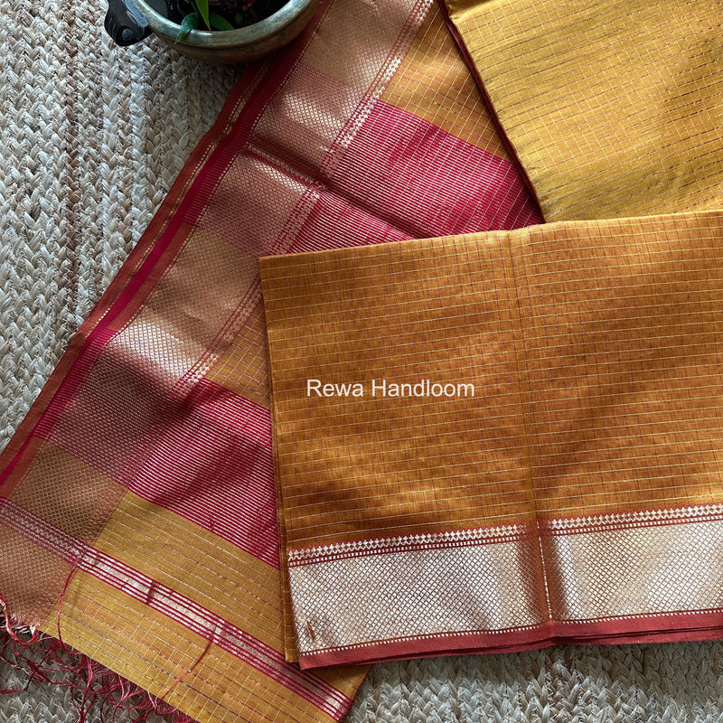 Maheshwari Mustard Zari Checks Saree ZCHX452