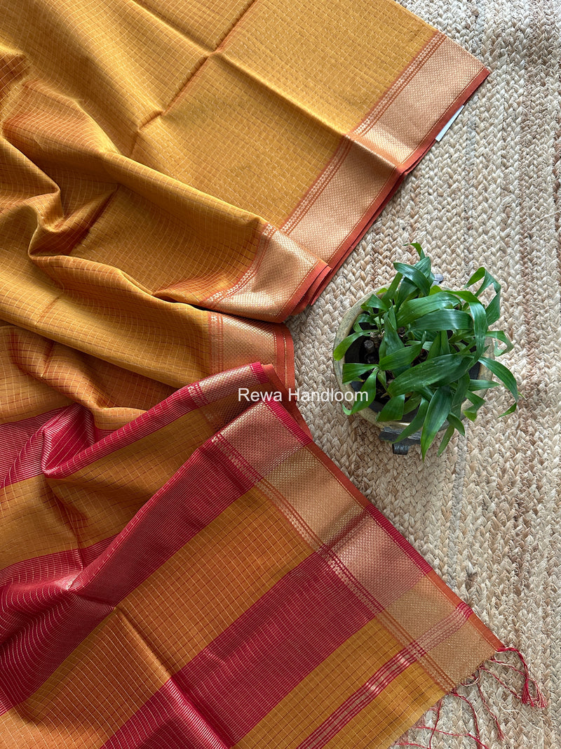 Maheshwari Mustard Zari Checks Saree ZCHX452