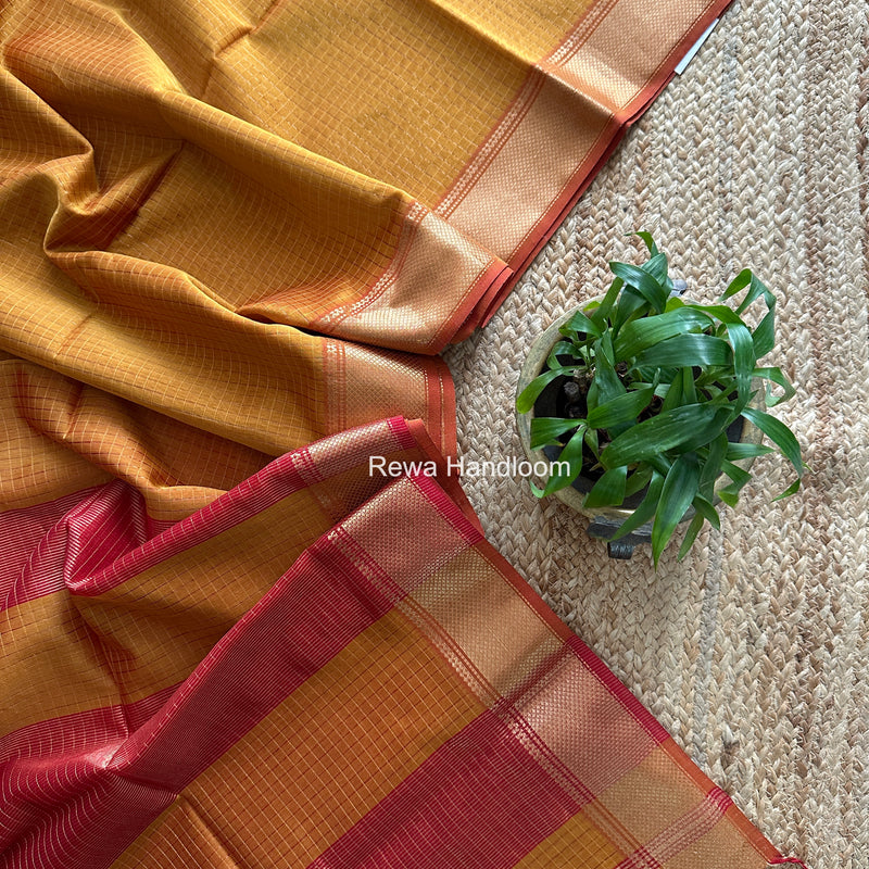 Maheshwari Mustard Zari Checks Saree ZCHX452