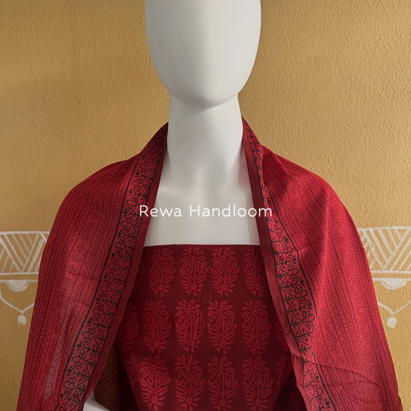 Red Bagh Print Cotton Suit BGCSJ055