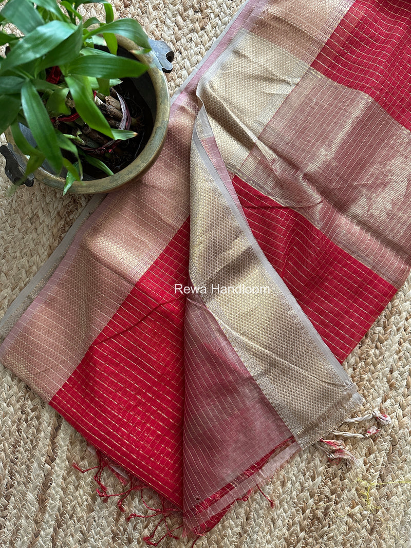 Maheshwari Red Zari Checks Saree ZCHX468