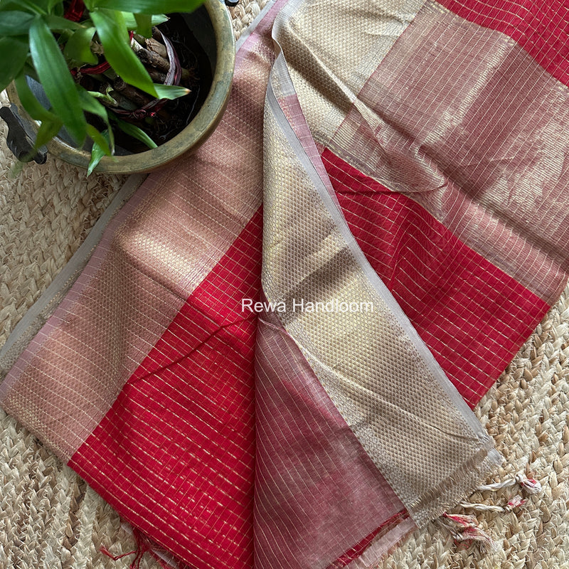 Maheshwari Red Zari Checks Saree ZCHX468