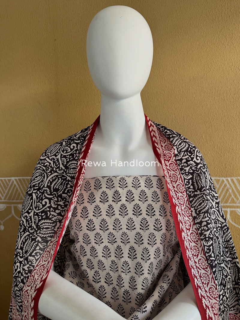 White-Black Bagh Print Cotton Suit BGCSJ054