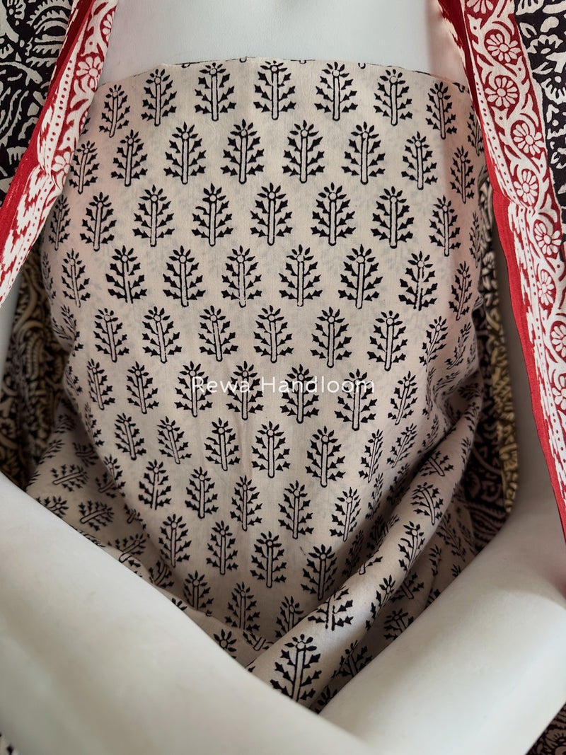 White-Black Bagh Print Cotton Suit BGCSJ054