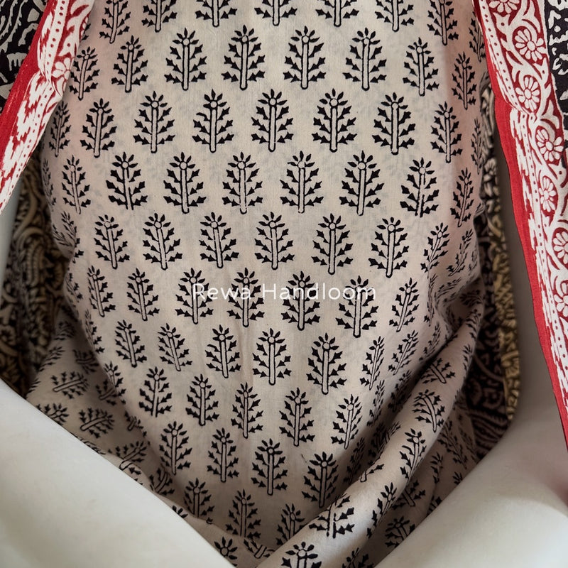White-Black Bagh Print Cotton Suit BGCSJ054