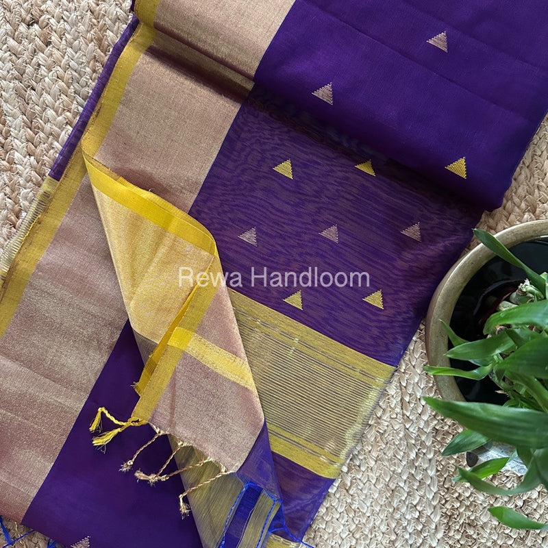 Dark Purple Zari Butti Maheshwari Saree SB0141
