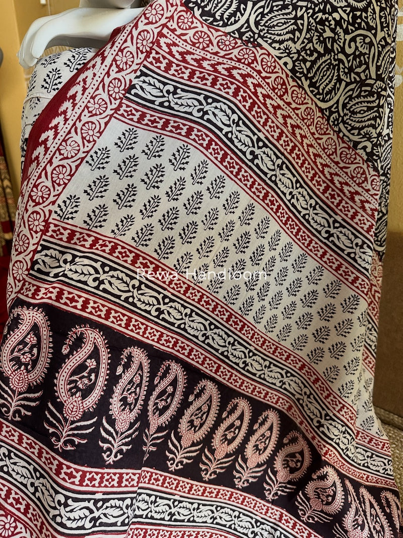 White-Black Bagh Print Cotton Suit BGCSJ054