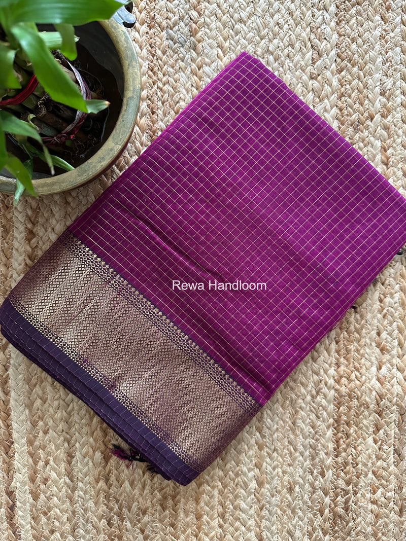 Maheshwari Purple Zari Checks Saree ZCHX466