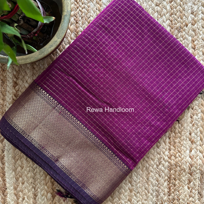 Maheshwari Purple Zari Checks Saree ZCHX466