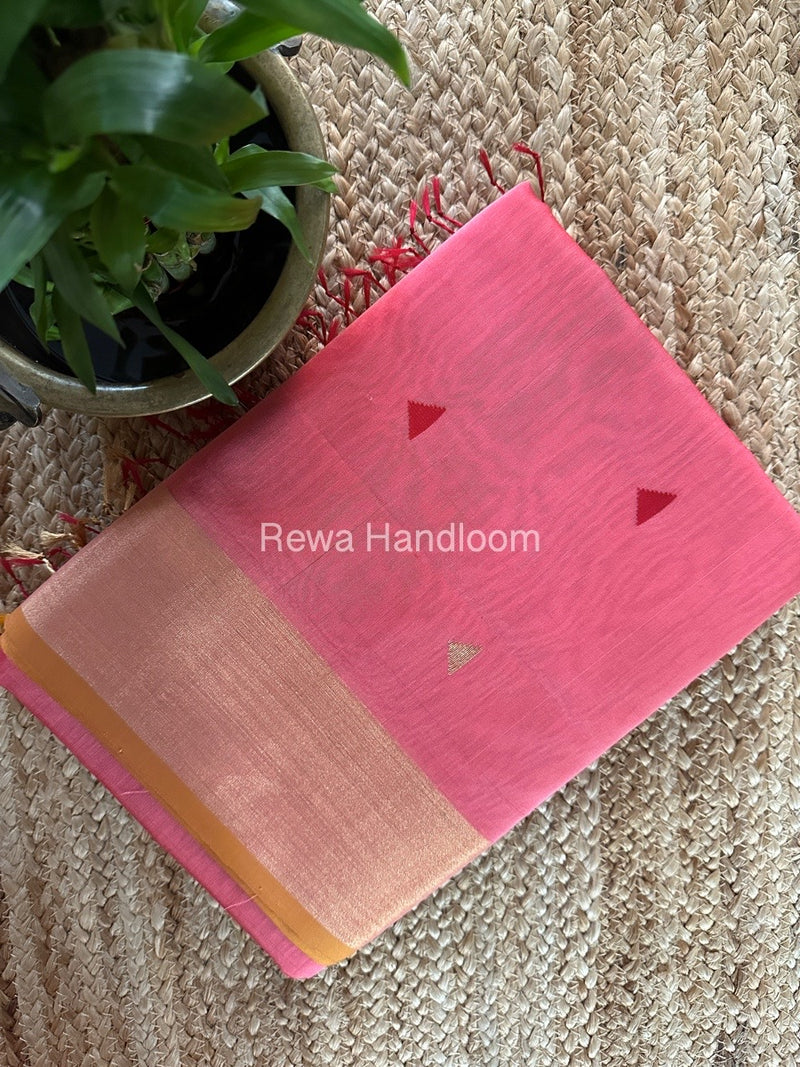 Peach Zari Butti Maheshwari Saree SB0140