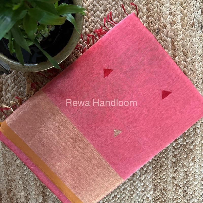 Peach Zari Butti Maheshwari Saree SB0140