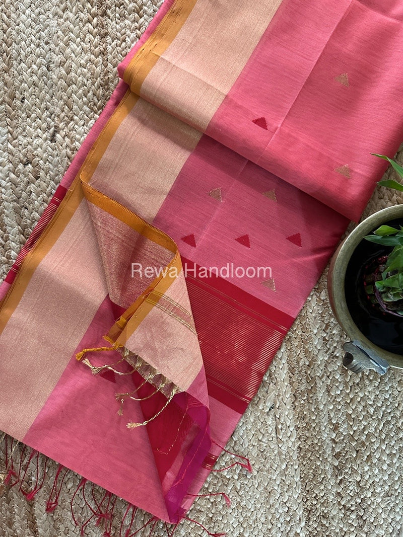 Peach Zari Butti Maheshwari Saree SB0140
