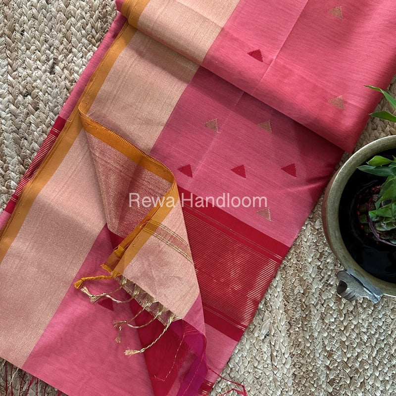 Peach Zari Butti Maheshwari Saree SB0140