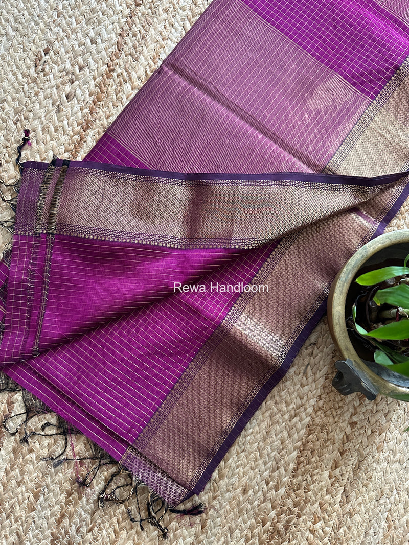 Maheshwari Purple Zari Checks Saree ZCHX466